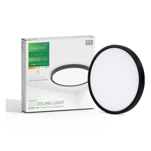 LED plafonjera Green Tech 24W, 5 CCT, 40cm, Crna