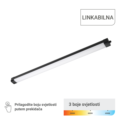 LED vodotijesna svjetiljka Green Tech, linkabilna, 3CCT, 60W, IP65, crna - Rasvjetna tijela | VAL Trgovina