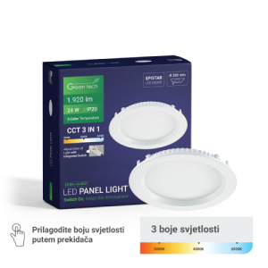 Ugradni LED Panel GREEN TECH 24W 3CCT okrugli - Rasvjetna tijela | VAL Trgovina