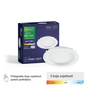 Ugradni LED Panel GREEN TECH 3W 3CCT okrugli - Rasvjetna tijela | VAL Trgovina