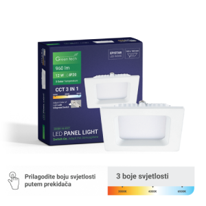 Ugradni LED Panel GREEN TECH 12W 3CCT kvadratni - Rasvjetna tijela | VAL Trgovina