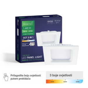 Ugradni LED panel GREEN TECH 18W 3CCT kvadratni - Rasvjetna tijela | VAL Trgovina