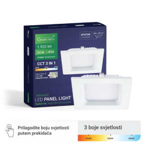 Ugradni LED Panel GREEN TECH 24W 3CCT kvadratni - Rasvjetna tijela | VAL Trgovina