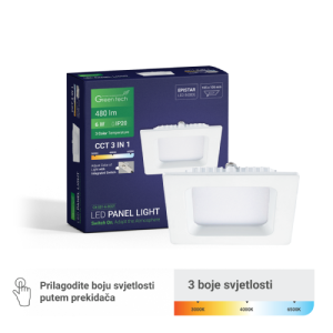 Ugradni LED Panel GREEN TECH 6W 3CCT kvadratni - Rasvjetna tijela | VAL Trgovina