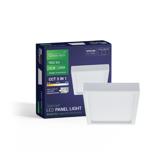Nadgradni LED Panel GREEN TECH 12W 3CCT Kvadratni