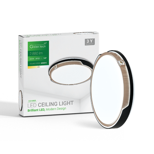 LED plafonjera Green Tech 24W – 4000K, IP20, 39 cm, bijela + crna + zlatna