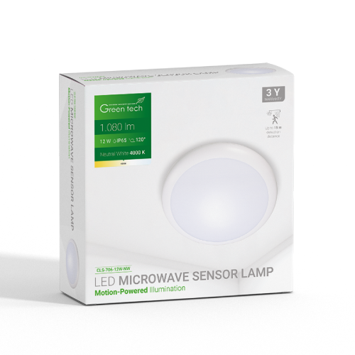 LED plafonjera sa senzorom Green Tech 12W – 4000K, IP65, IK10, 27 cm