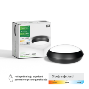 LED plafonjera Green Tech 15W 3CCT IP66 – 30 cm, crna, SMART Shift