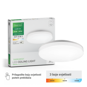 LED plafonjera Green Tech 18W 3CCT IP54 – 28 cm, bijela