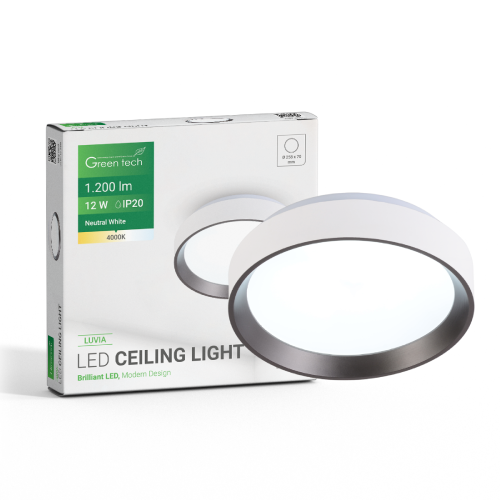 LED plafonjera Green Tech LUVIA 12W – 4000K, 26 cm, bijela + antracit