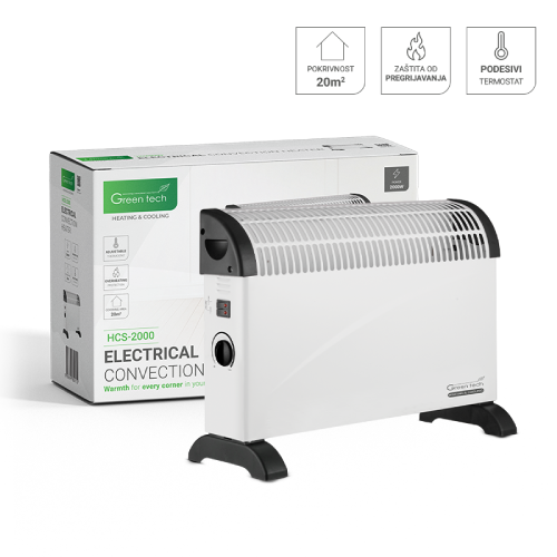 Konvektorska grijalica Green Tech 2000W HCS-2000 – 3 stupnja grijanja, 20 m², bijelo-crna