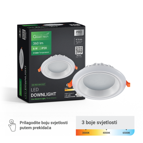 LED Ugradni Downlight 6W 3CCT (Ø 90mm) – Green Tech