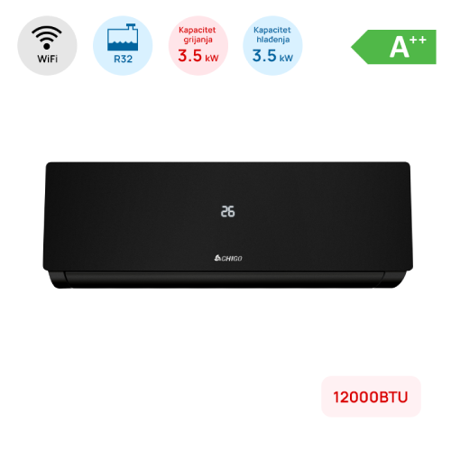 Klima uređaj Chigo 3.5kW (12000 BTU) CRNA – Inverter, A++, Grijanje do -25°C, WiFi