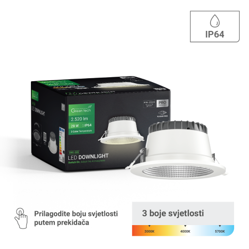 LED Downlight 28W 3CCT IP64 (Ø 195-210mm) – Green Tech