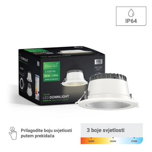 LED Downlight 40W 3CCT IP64 (Ø 240-255mm) – Green Tech