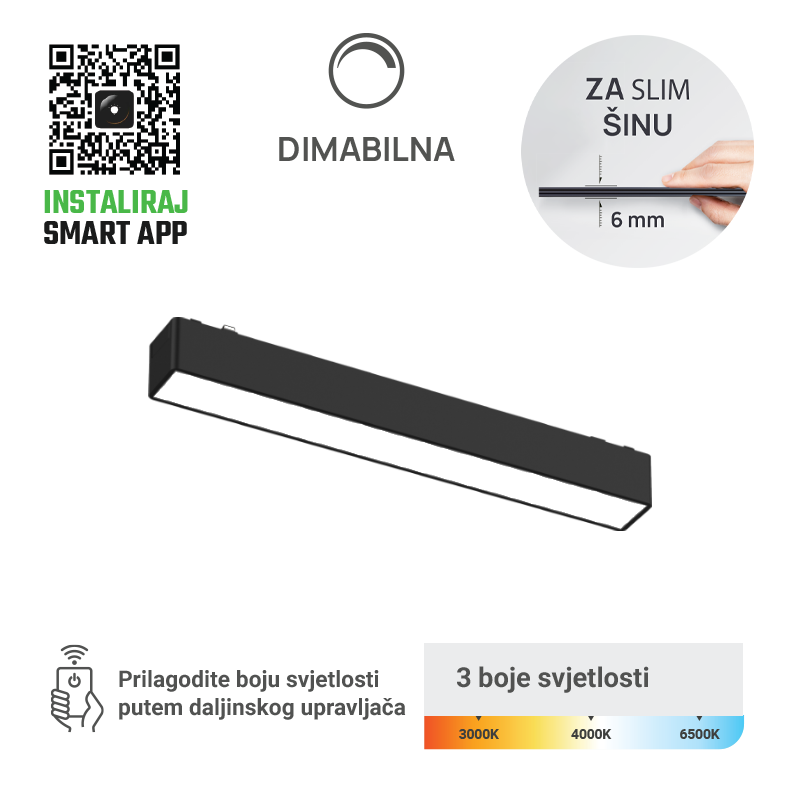 LED magnetna svjetiljka Green Tech MG01-12W-3CCT 12W, 3CCT, OSRAM, Dim./Smart Lamp APP