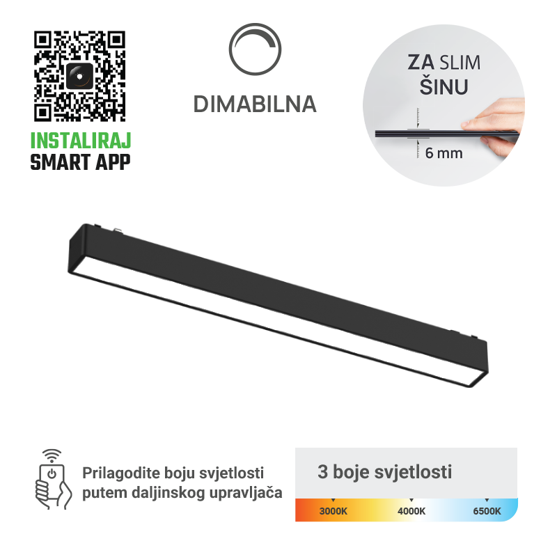 LED magnetna svjetiljka Green Tech MG01-18W-3CCT 18W, 3CCT, OSRAM, Dim./Smart Lamp APP