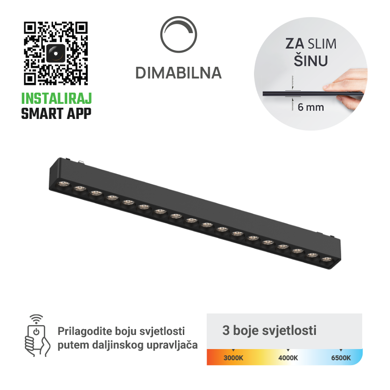 LED magnetna svjetiljka Green Tech MG02-18W-3CCT 18W, 3CCT, OSRAM, Dim./Smart Lamp APP