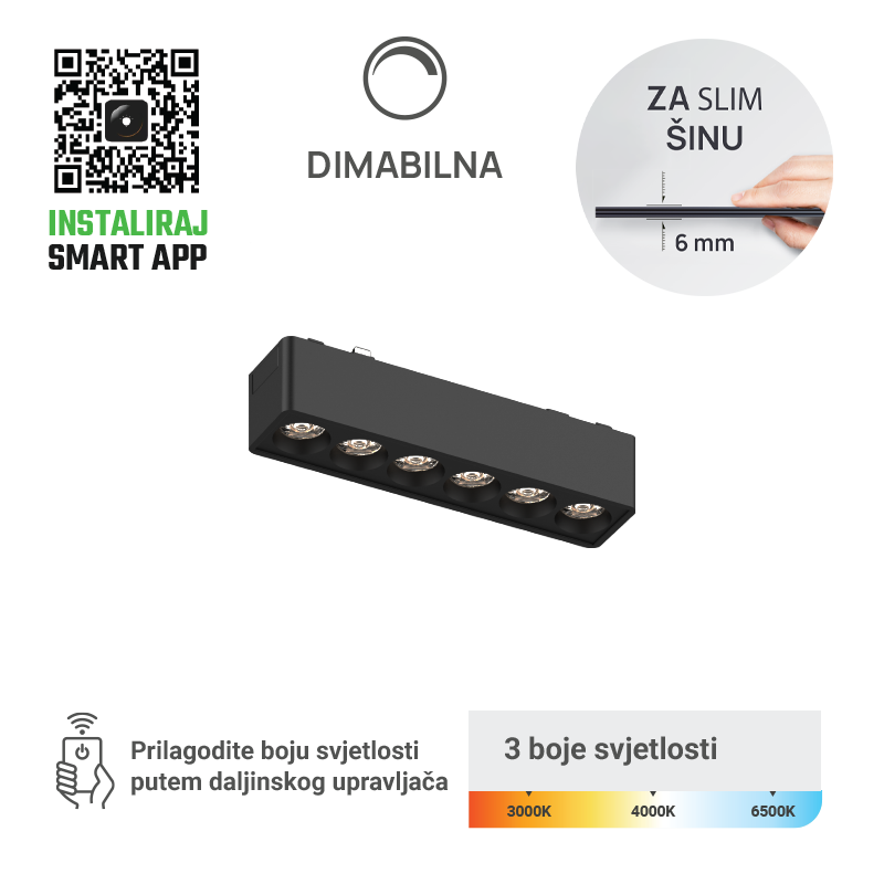 LED magnetna svjetiljka Green Tech MG02-6W-3CCT 6W, 3CCT, OSRAM, Dim./Smart Lamp APP