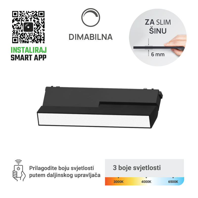 LED magnetna svjetiljka Green Tech MG03-12W-3CCT 12W, 3CCT, OSRAM, Dim./Smart Lamp APP