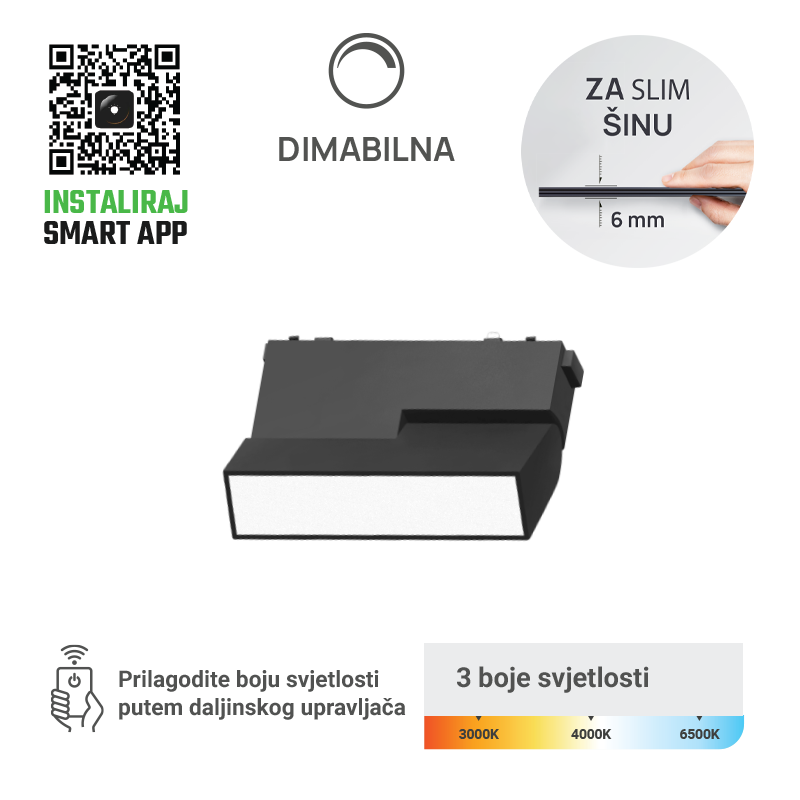 LED magnetna svjetiljka Green Tech MG03-6W-3CCT 6W, 3CCT, OSRAM, Dim./Smart Lamp APP