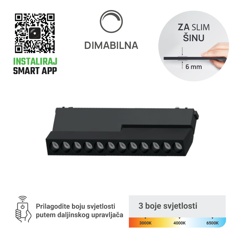 LED magnetna svjetiljka Green Tech MG04-12W-3CCT 12W, 3CCT, OSRAM, Dim./Smart Lamp APP