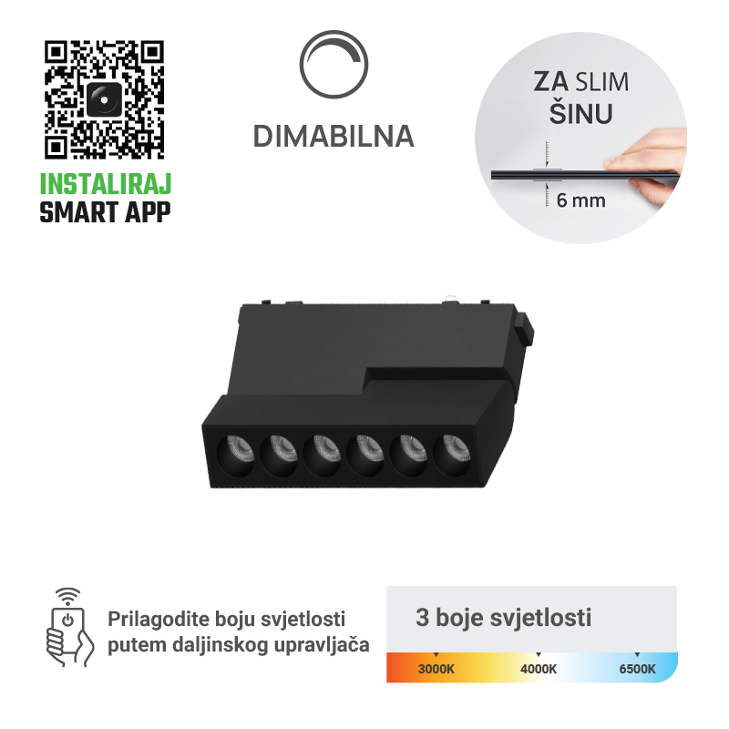 LED magnetna svjetiljka Green Tech MG04-6W-3CCT 6W, 3CCT, OSRAM, Dim./Smart Lamp APP