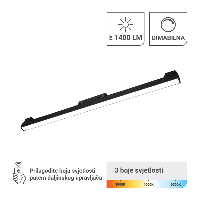 LED magnetna svjetiljka Green Tech MT01-20-20W-3CCT 20W, 3CCT, IP20, OSRAM LED, crna