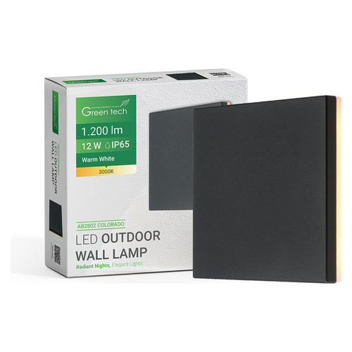 LED fasadna zidna svjetiljka Green Tech COLORADO 12W, 3000K, IP65, crna