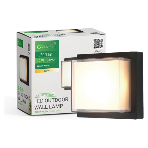 LED vanjska zidna svjetiljka Green Tech AB2883 12W, 3000K, IP65, crna