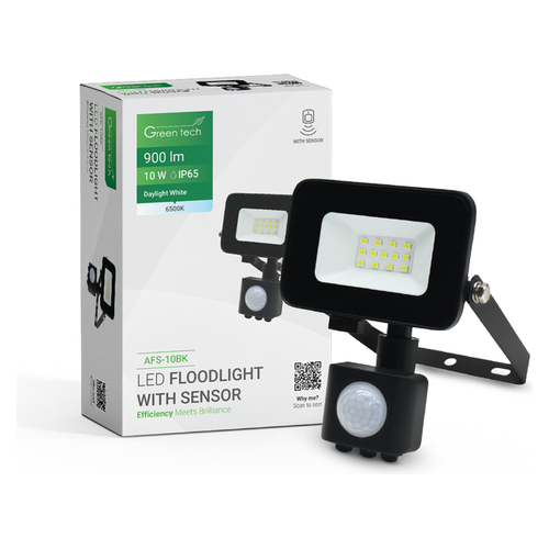 LED reflektor sa senzorom Green Tech AFS-10BK, 10W, 900 lm, IP65, crni