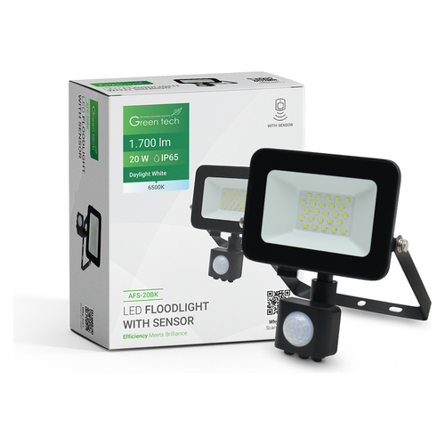 LED reflektor sa senzorom Green Tech AFS-20BK, 20W, 1700 lm, IP65, crni