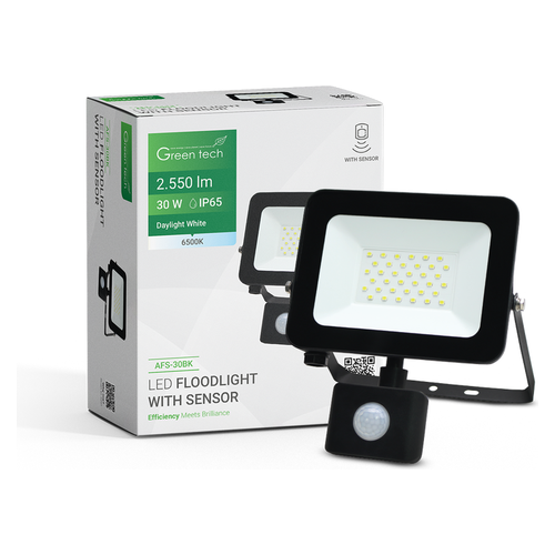 LED reflektor sa senzorom Green Tech AFS-30BK, 30W, 2550 lm, IP65, crni