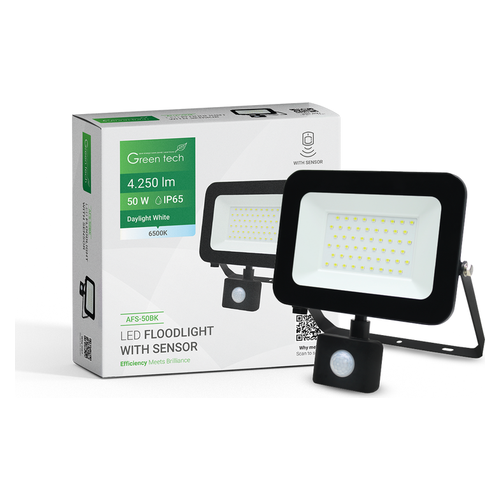 LED reflektor sa senzorom Green Tech AFS-50BK, 50W, 4250 lm, IP65, crni