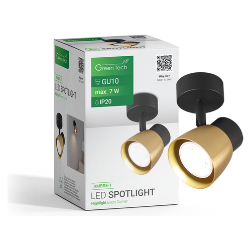 LED spot svjetiljka Green Tech AMBRE-1, GU10, crno-zlatna, Ø 70 mm