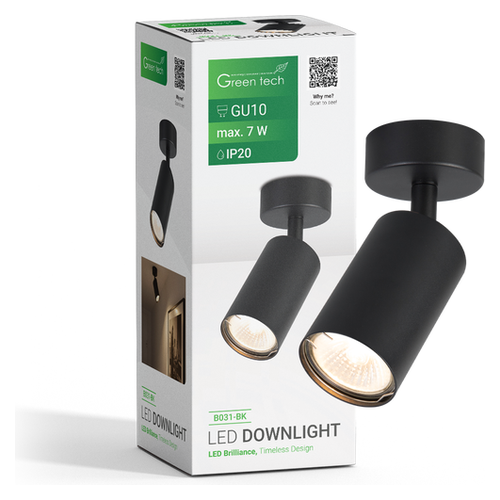 Nadgradni reflektor Green Tech B031-BK, GU10, crna, Ø55 mm