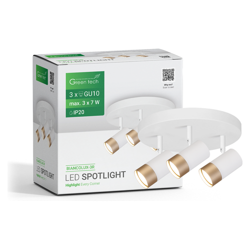LED spot svjetiljka Green Tech BIANCOLUX-3R, 3 x GU10, bijelo-zlatna, okrugla baza