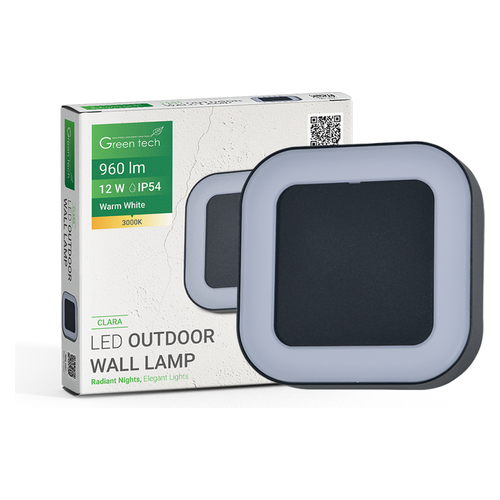 LED fasadna zidna svjetiljka Green Tech CLARA 12W, 3000K, IP54, crna