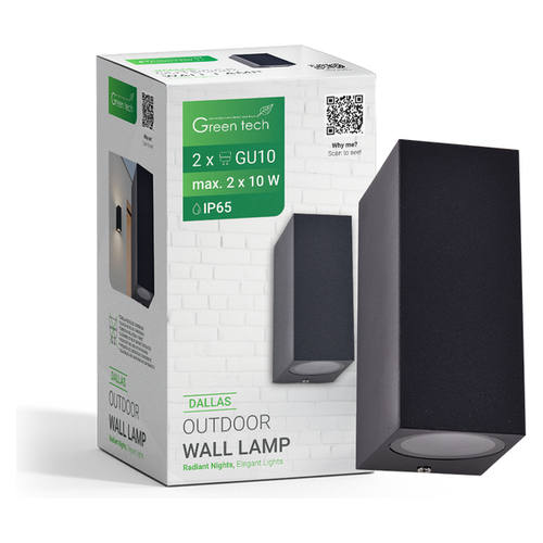 Vanjska zidna svjetiljka Green Tech DALLAS GU10 x 2, IP65, crna