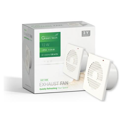 Ispušni ventilator Green Tech GVF-100E, 12 W, IPX4, automatsko zatvaranje