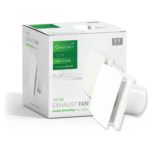 Ispušni ventilator Green Tech GVF-100Q, 10 W, IPX4, bijeli