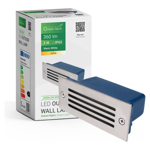 LED ugradna fasadna svjetiljka Green Tech J6006-3W-WW, 3W/360lm, IP65, siva