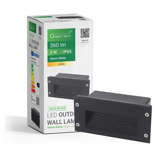 LED ugradna fasadna svjetiljka Green Tech J6018-3W-WW, 3W/360lm, IP65, siva