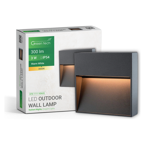 LED fasadna zidna svjetiljka Green Tech VENUS 3W, 3000K, IP54, crna