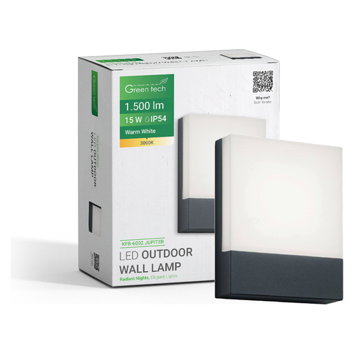 LED fasadna zidna svjetiljka Green Tech JUPITER 15W, 3000K, IP54, tamno siva