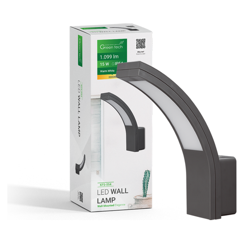 LED zidna svjetiljka bez senzora Green Tech KFS-054 15W, 3000K, crna