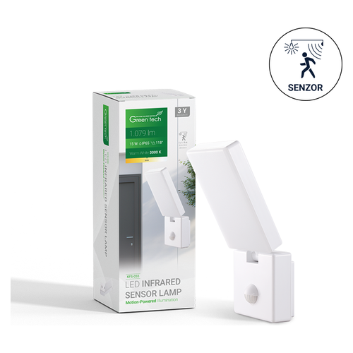 LED zidna svjetiljka sa senzorom Green Tech KFS-055 15W, 3000K, bijela