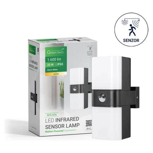 LED zidna svjetiljka sa senzorom Green Tech KFS-056 20W, 3000K, crna