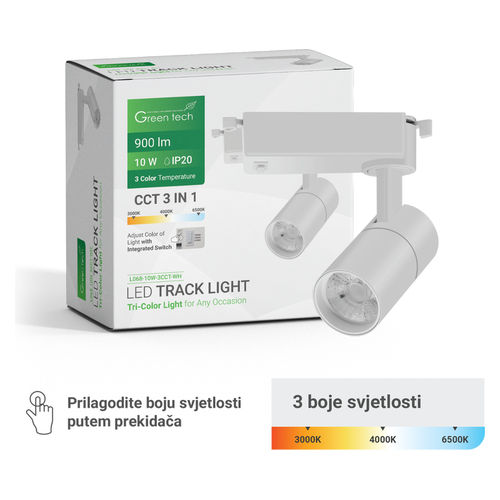 LED šinska svjetiljka Green Tech L068 10W, 3CCT, IP20, bijela