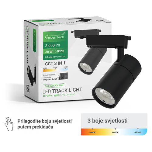 LED šinska svjetiljka Green Tech L068 30W, 3CCT, IP20, crna